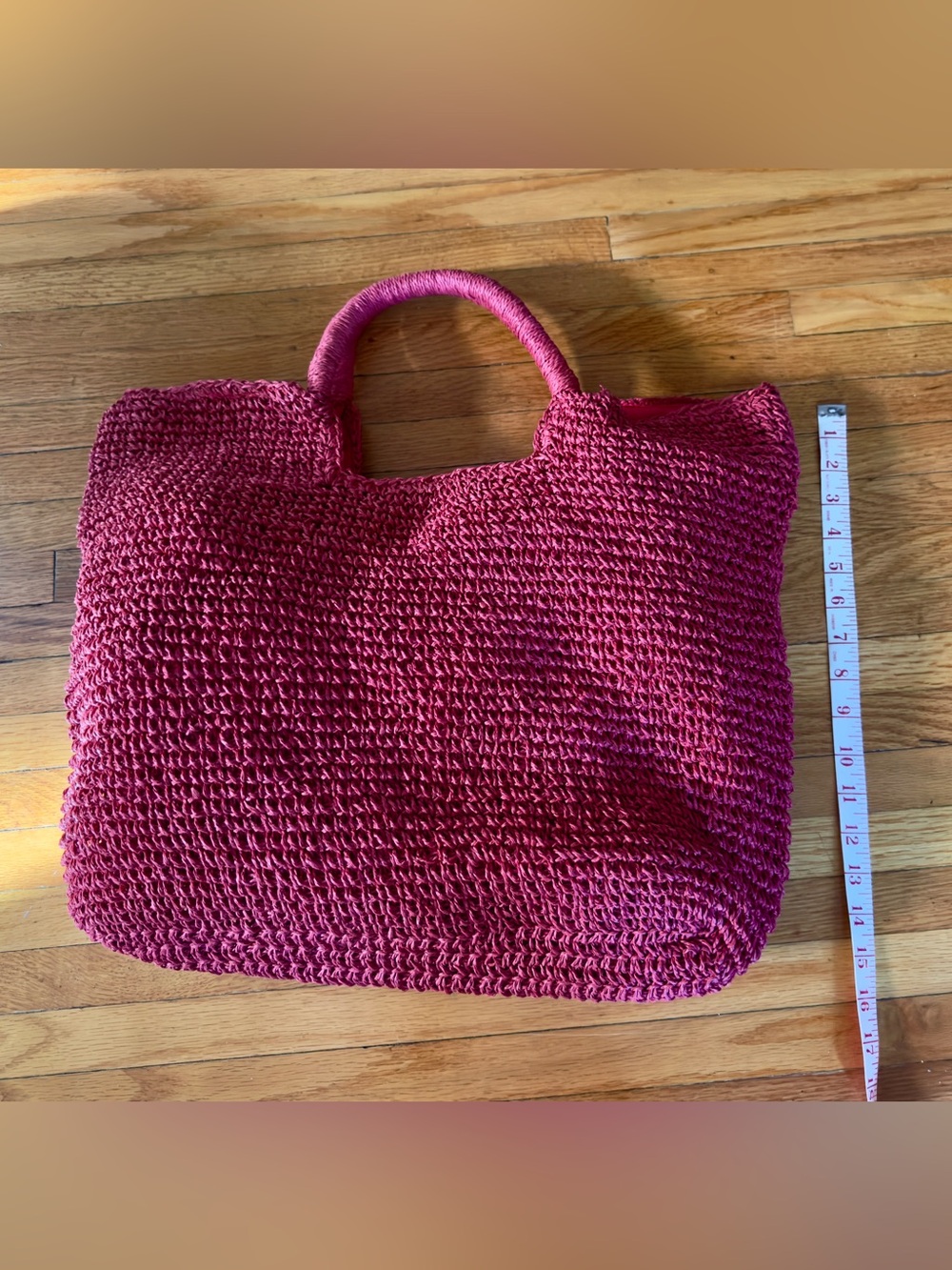 Topshop Straw Crochet Tote Bag with Floral Charm - Red - Picture 5 of 7